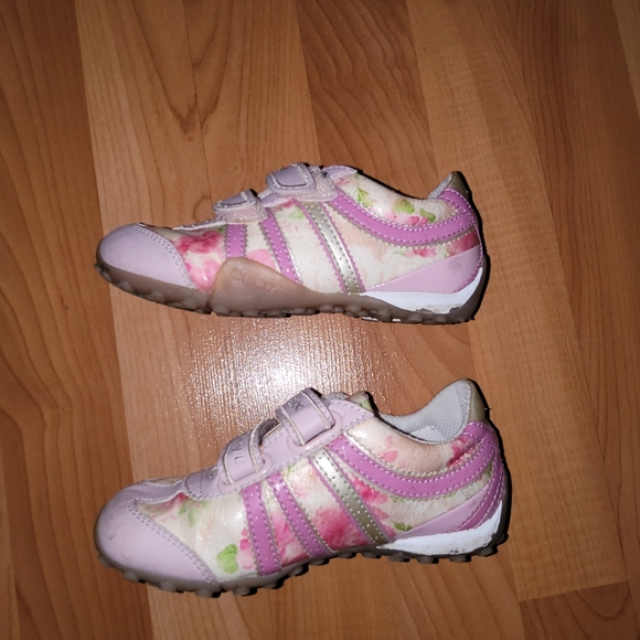 GEOX Respira Sport Girls US 10 EUR 27 Sneakers Pink Floral Leather Flat Shoes - Picture 4 of 12